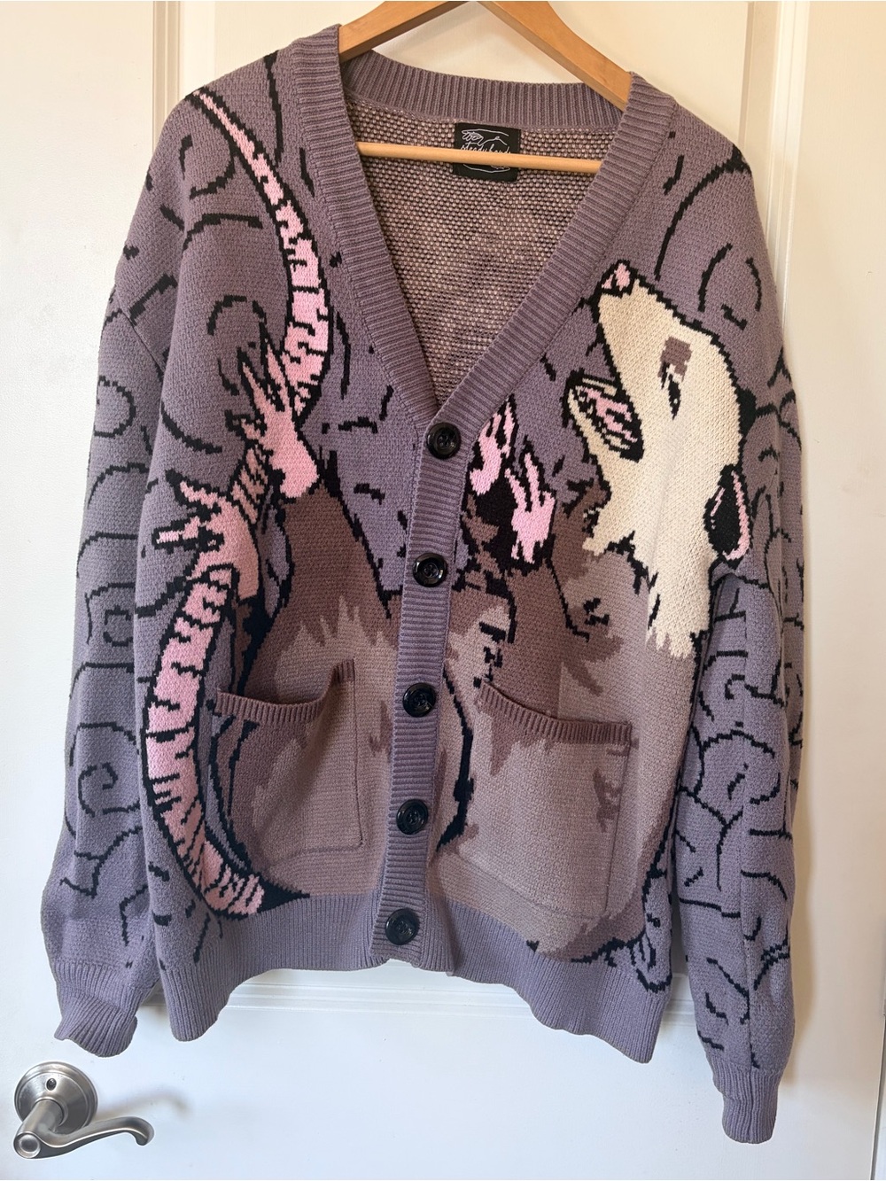 Steady Hands Trash Lord Cardigan Sweater  M/L purple Opossum
